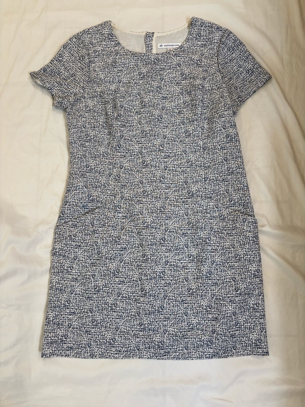Southern Tide Textured Shift Dress Size 12 Lined Pockets Short Sleeve